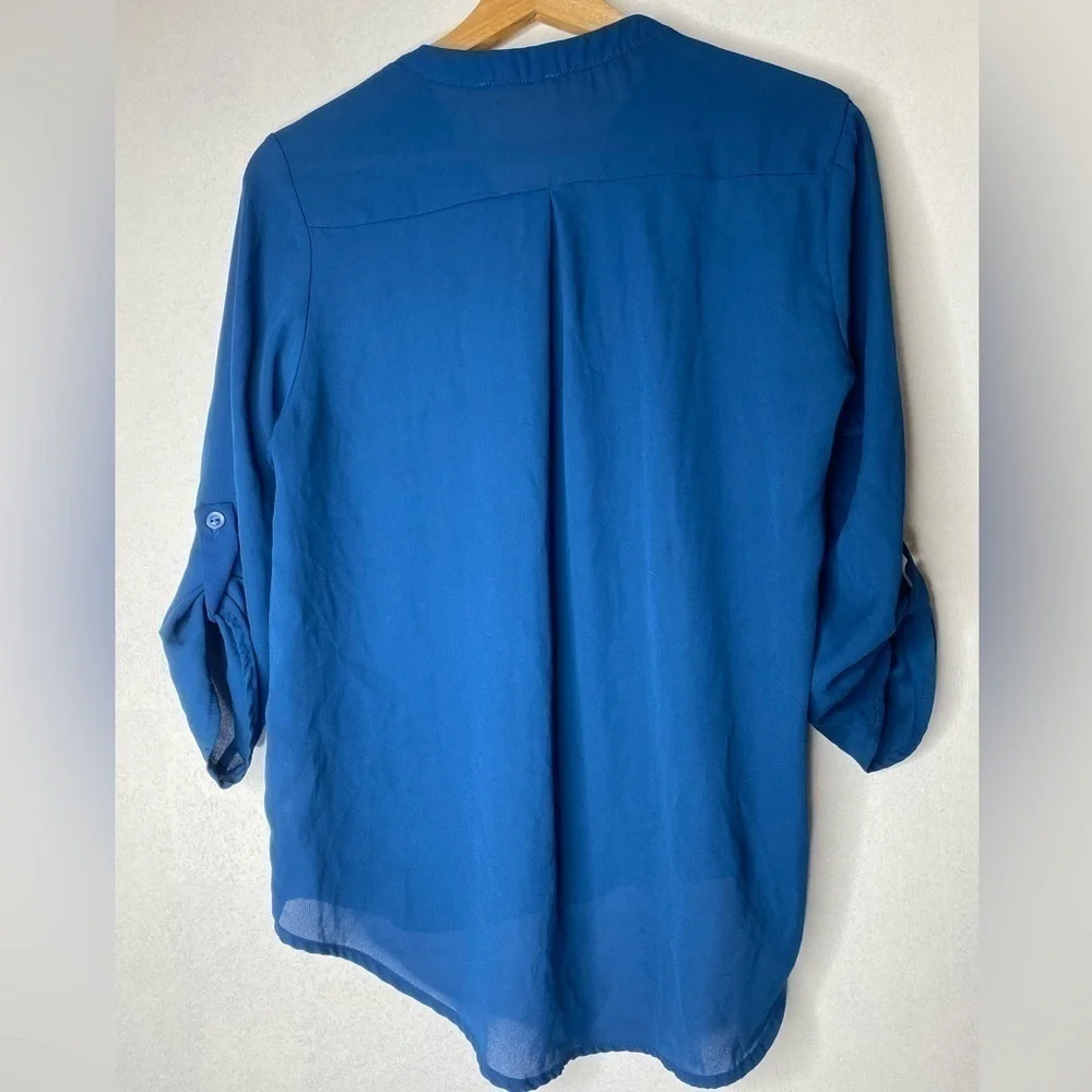 MEDIUM PINK ROSE NAVY BLUE SHEER BLOUSE